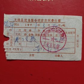 1977年3月30日，电话费，山东省滨州市无棣县饮食服务公司革命委员会，工农兵旅馆。（生日票据，邮电专题2）。（79-5）