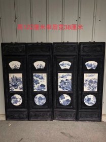 民国时期，《山水风景》瓷板画一套，檀木框，做工精细，保存完好，尺寸见图