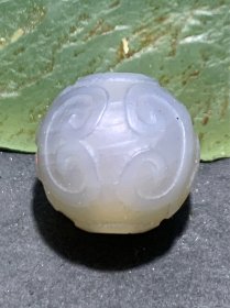 精美高玉化灰色玛瑙雕刻回纹珠（云纹珠）一颗