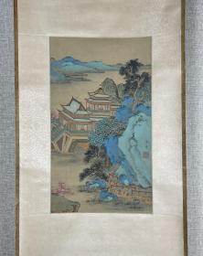 精美山水画 潘素  古意山水图 立轴
潘素（1915～1992），字慧素，江苏苏州人。收藏家张伯驹夫人。1936年师从祁井西、陶心如等学画，后从汪孟舒学画山水，以绘金碧青绿山水画擅长。1982年在京举办夫妇书画联展，为第六届全国政协委员、民革中央委员、吉林省艺术学院教授、北京中山书画社副社长、北京国画研究会理事、中国美协会员。