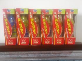 可口可乐 中国奥运冠军榜系列纪念瓶 (举重.体操.乒乓球.跳水.射击.羽毛球共6瓶1套. 200毫升.满水) 6瓶合售