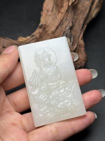 精品和田玉玉牌唐宋时期地藏王菩萨身骑谛听