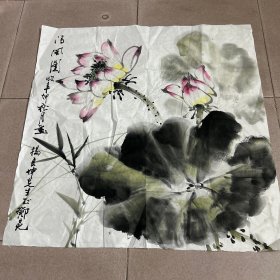 广东著名画家--- 邓冕《荷花 清风图》一幅68X68CM----保真