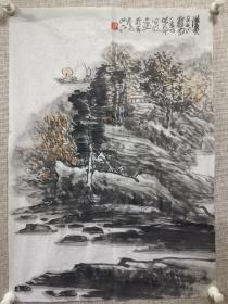 安徽美协主席 郭公达 先生山水画一幅，尺寸68x34厘米，保真