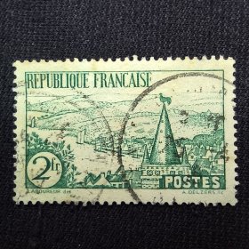 A911法国老旧邮票1935年风光风景 双布列塔尼河流域 雕刻 销 1全 背贴 邮戳随机 有折齿，无薄，无裂，不缺肉