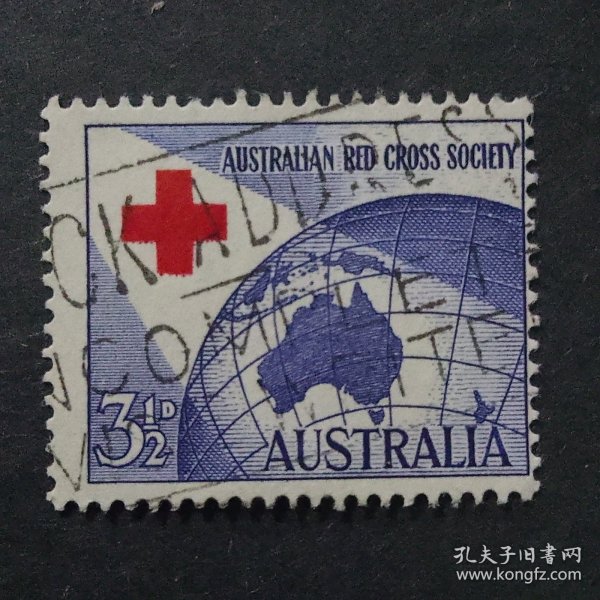 澳大利亚邮票 1954年红十字 地图 1全销
