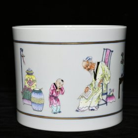 清雍正粉彩朱子家训图笔筒，高14.8cm直径17.8cm