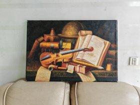 署名不详静物油画“小提琴乐章”925625