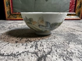 民国手绘文人小碗，磕