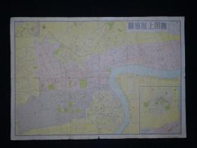 实用上海挂图  民国孤岛时期上海地图  约1939-1940年间，上海地图社印行。廓内图积50.6厘米x74.4厘米，有直线缩尺，折算比例尺约1:15000。上海图书馆藏。收藏单位著录为1930年出版。