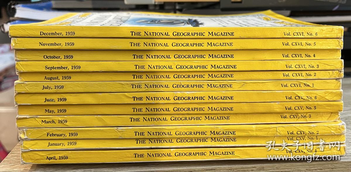 美国发货 national geographic美国国家地理1959年1.2.3.4.5.6.7.8.9.10.11.12月 全年 含全部七份地图插页 金门，加拿大，斯塔顿岛，秘鲁，葡萄牙马德拉群岛，耶路撒冷