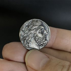复古希腊币宙斯射手座守护神太阳神古币马其顿荷马腓力二世币2枚