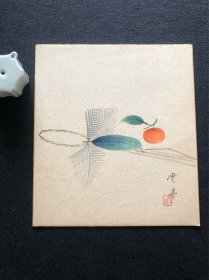 日本舶来 手绘作品 “橘” 色纸镜心 款：云堂