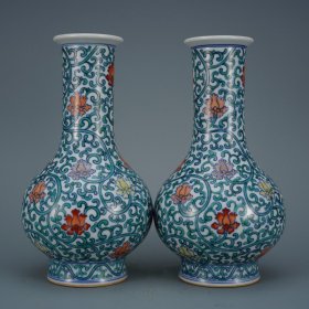 清乾隆斗彩花卉纹瓶一对古董古玩古瓷器收藏