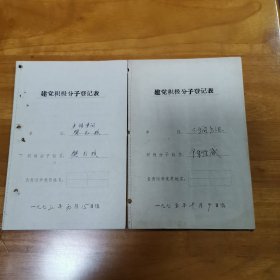 建党积极分子登记表一对（中共阳泉矿务局机厂委员会制 七十年代 手写）