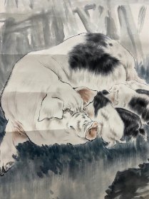 刘继卣，《哺育图》，款识：荷月于京华之甘石桥畔