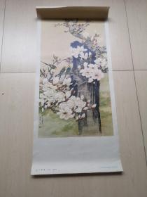 玉兰鹦鹉（中国画）年画（76X34cm）