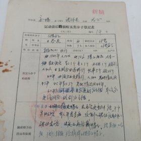 1966年 运动前后摘帽五类分子登记表 女富农分子 家有长工 童工 原定依据 摘帽子的理由和依据 大队及四清工作队审批意见 县委批示