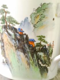 #23030802,1963年荣获路局63.8红旗奖手绘山水茶杯,兖机,品如图。