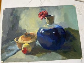 保真保手绘。水粉一张，品相如图。画心尺寸（54*39）cm，货号：L415