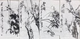 【当代国画名家徐培晨老师】精品四条屏《梅兰竹菊》，软片，品相如图。