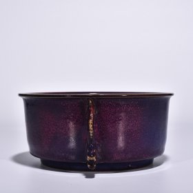 宋钧窑玫瑰紫釉龙耳炉（官款） 高9厘米 宽24厘米