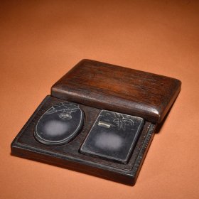 旧藏端石双砚檀木盒