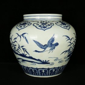 瓷器 明青花芦雁纹罐 高30厘米 直径33厘米