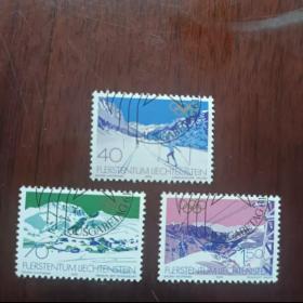ox8列支敦士登邮票 1979年普莱西德湖冬奥会滑雪速滑 盖销3全 MNH