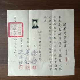 1954年上海私立立信会计函授学校选科结业证书