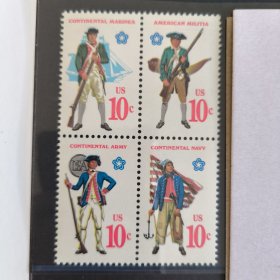 USAn美国邮票 1975年 美国独立200年早期军装 方连 新 4全