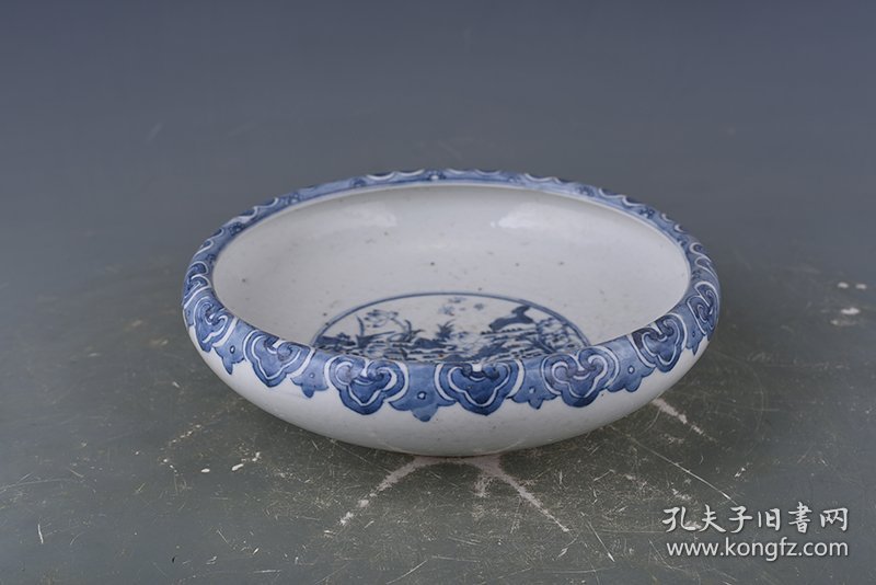 清康熙青花莲池鸳鸯纹洗 8×26厘米