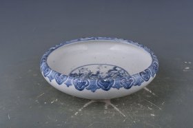 清康熙青花莲池鸳鸯纹洗 8×26厘米