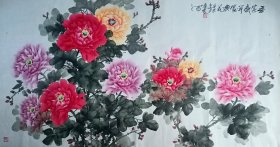 郭泰安，洛阳牡丹王，牡丹一幅97x180纸本软片，保真包退！