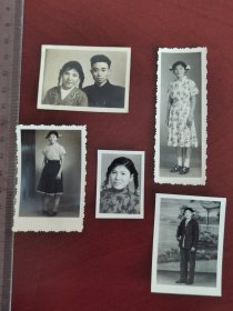 50年代女子学生照，布拉吉照，冬装照到1958元旦结婚照一组老照片5张