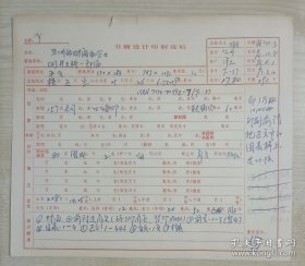 九十年代三联书店责任设计徐方填写【日】井上隆一郎编著《亚洲的财阀和企业》“书籍设计印制说明”出版资料一页两面。自然旧，有轻微裂痕，整体品好如图。