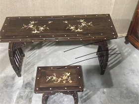 纯檀木琴桌一套，镶嵌螺钿，全品无杂料，完好牢固