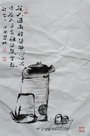 书画名家笔墨真迹，著名禅意书画家贾双林花鸟作品:拿起放下