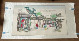 手绘 天津杨柳青年画 非遗传承文化，纯手工线描彩绘，这幅是老画工，富有年代感，寓意吉祥，卡纸装裱， 瑞雪丰年 160*79.5厘米，画芯尺寸120*66厘米左右，纯手工裱装