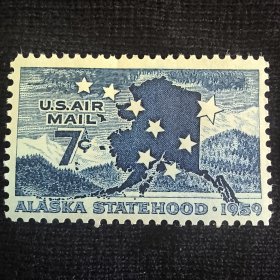 USA127美国1959年 庆祝阿拉斯加州成为美国第49个州 大熊星座 北极星 北斗七星 阿拉斯加地图 新 1全 有印刷时自带的机器格栅压痕