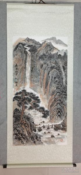 成都老画家 周老 国画山水立轴 山居图 原稿手绘真迹保真 画心尺寸135*68厘米