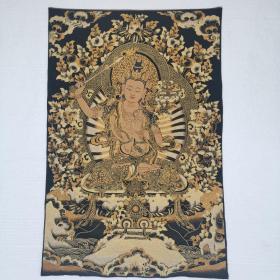 西藏佛像尼泊尔文殊菩萨画像 烫金唐卡菩萨刺绣客厅挂画90*60厘米