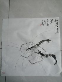手绘国画仿白石老人虾