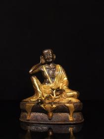 铜鎏金米拉日巴，工艺精美，包浆厚重，尺寸如图，重1.5公斤，