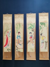 四条屏四美图作品 作者:唐寅 单幅装裱尺寸:185×38cm 单幅画心尺寸:116×30cm