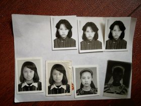 80年代老照片，美女学生标准照六张(三版)，附底片一张