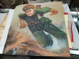 志愿军专题油画—英雄黄继光，尺寸：57cmx54.5cm