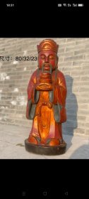 清代楠木全品财神像一尊，鎏金塑身，自然磨损包浆，尺寸见图，完整无损，待有缘人请