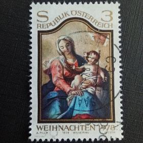 xo0104外国纪念邮票 奥地利邮票1978年圣诞节 宗教绘画 信销 1全 邮戳随机