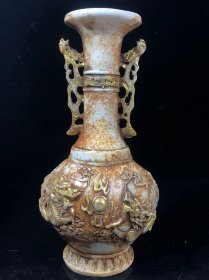 玉瓶一对 雕刻双龙戏珠 鎏金 品相完好如图